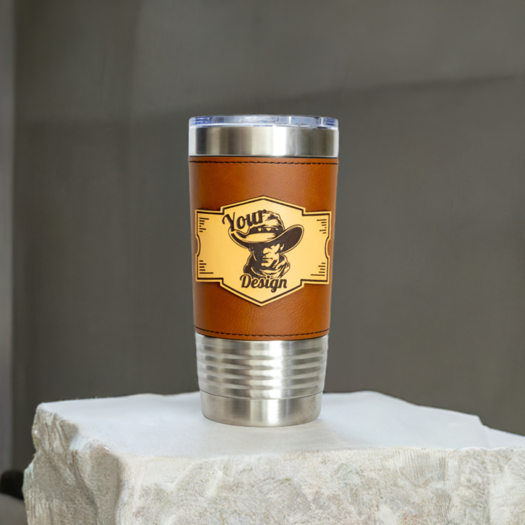 Custom Leather Tumbler 20 oz Stainless Steel Insulated Premium Polar Camel