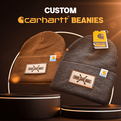 Custom Carhartt Beanies Leather Patch Laser Engraved - Leathering