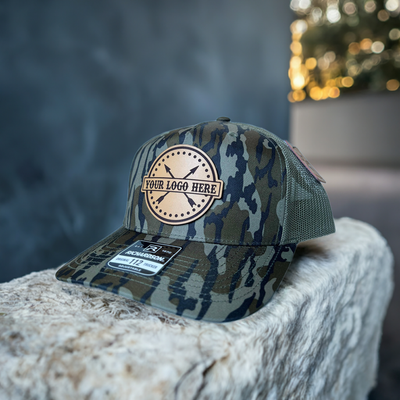Camouflaged Custom Leather Patch Hats Bottomland - Leathering