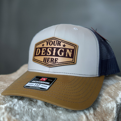 Custom Leather Patch Hats Richardson 115 Laser Engraved - Leathering