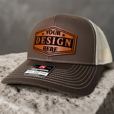 Richardson 112 Genuine Leather Patch Hats Laser Engraved - Leathering