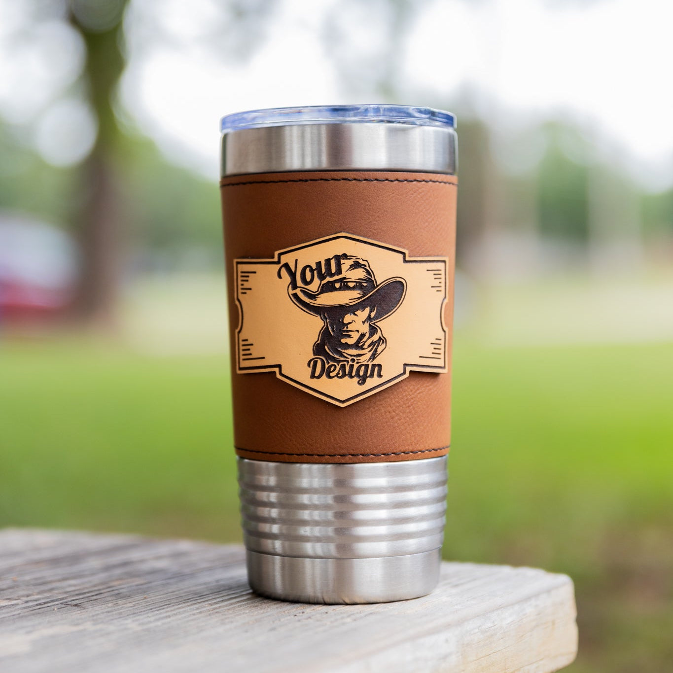 Custom Leather Tumbler 20 oz Stainless Steel Insulated Premium Polar Camel
