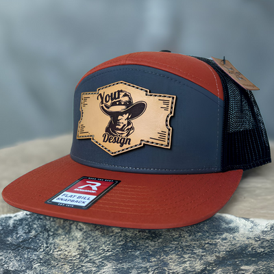Custom Leather Patch Hats Richardson 168 Laser Engraved - Leathering