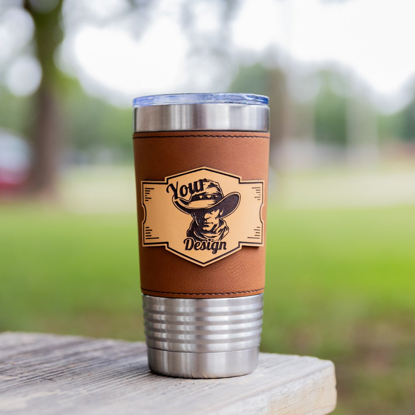 Custom Leather Tumbler 20 oz Stainless Steel Insulated Premium Polar Camel