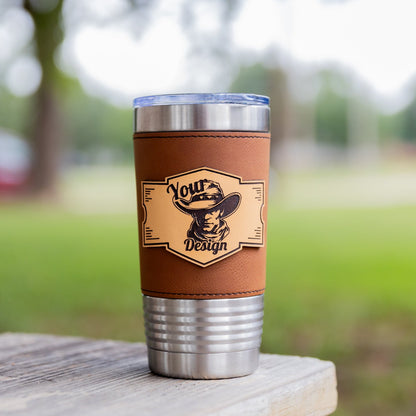 Custom Leather Tumbler 20 oz Stainless Steel Insulated Premium Polar Camel