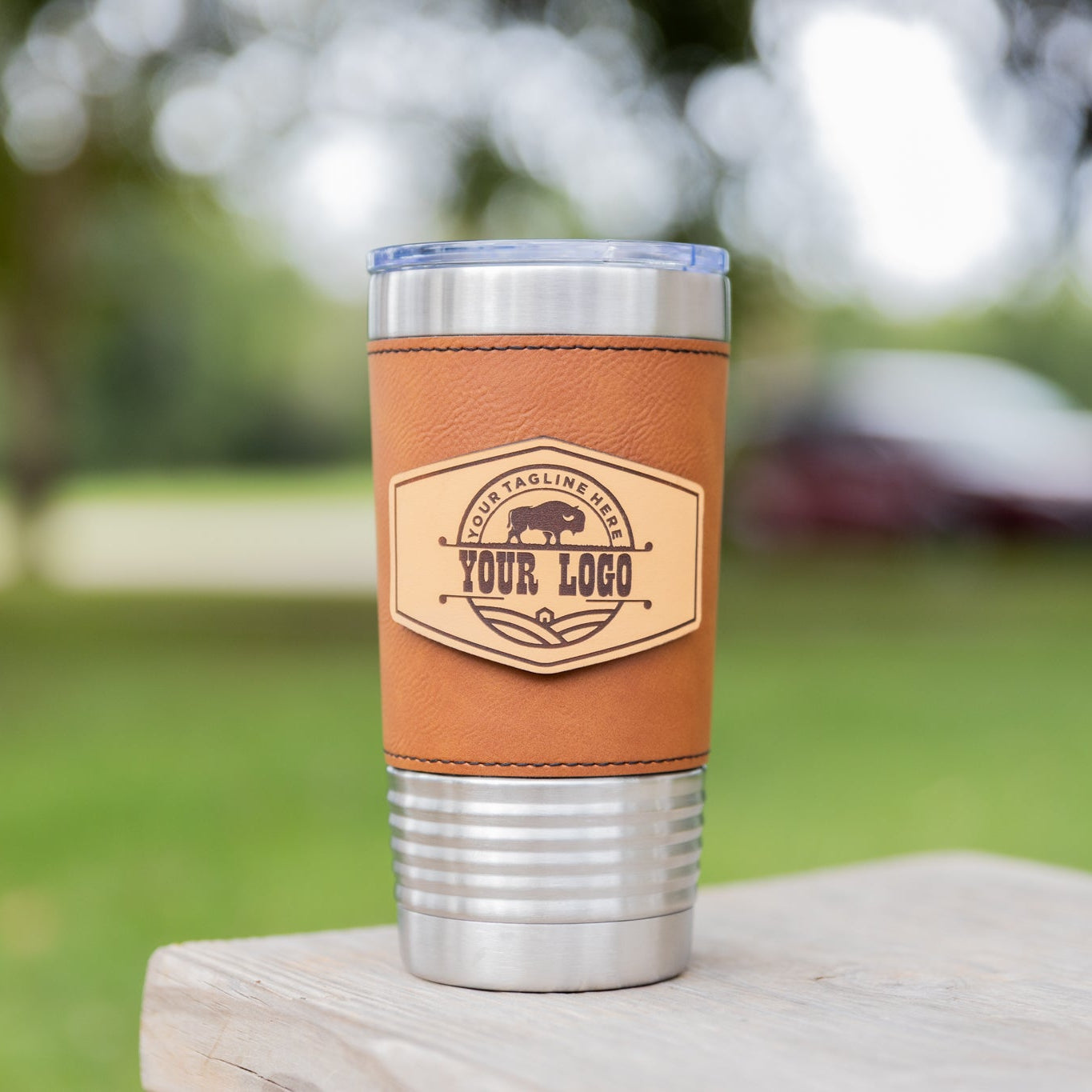 Custom Leather Tumbler 20 oz Stainless Steel Insulated Premium Polar Camel
