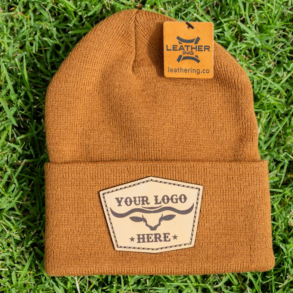 Custom Leather Patch Beanies — Your Logo, Laser Engraved | Leathering