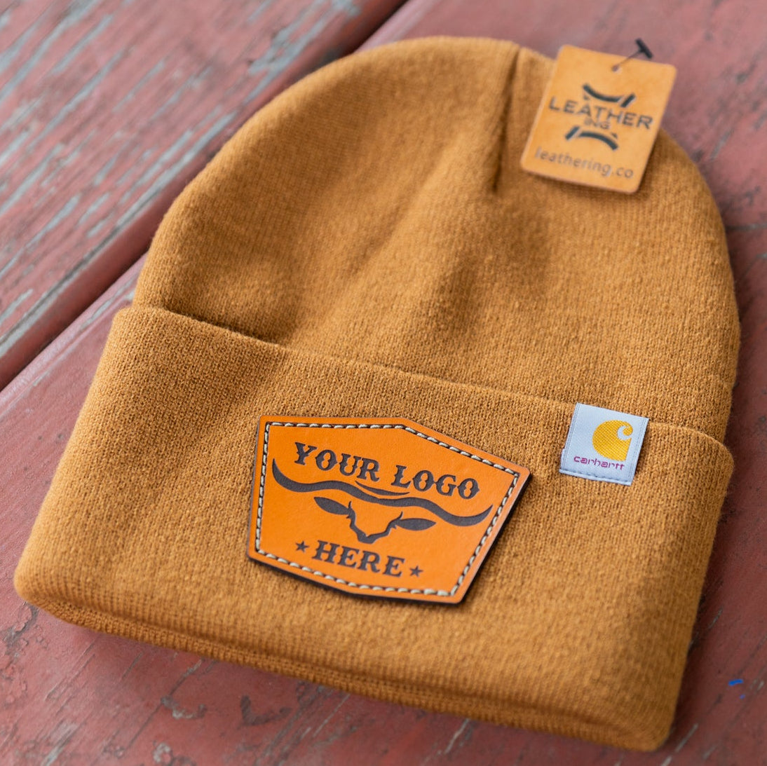 Custom Carhartt Beanies Leather Patch Laser Engraved