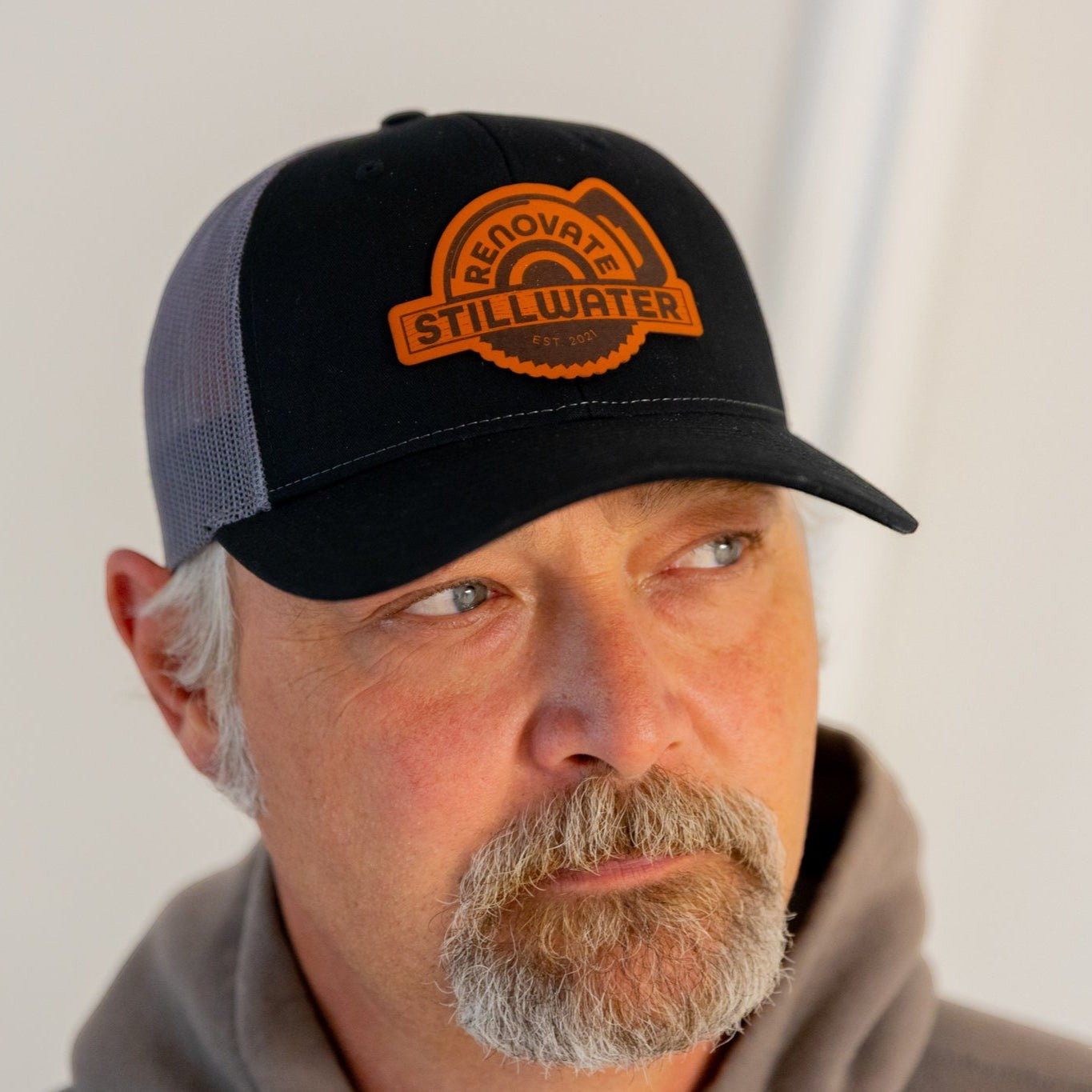 Richardson camo custom hat — leather patch detail