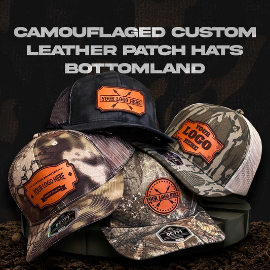 Camouflaged Custom Leather Patch Hats Bottomland