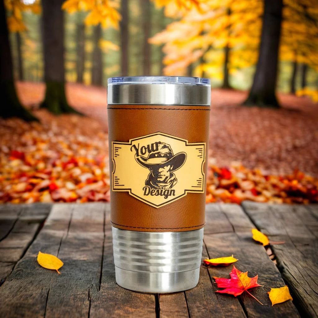 Custom Leather Tumbler 20 oz Stainless Steel Insulated Premium Polar Camel - Leathering