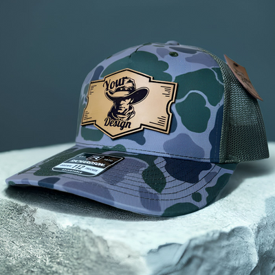 Camouflaged Custom Leather Patch Hats Bottomland - Leathering