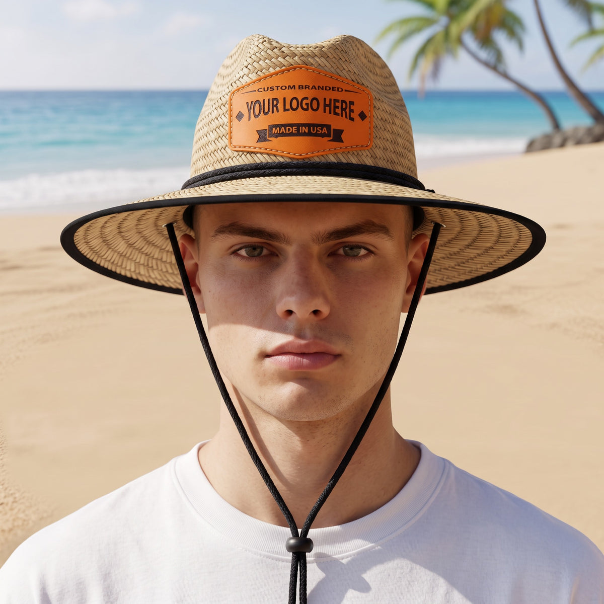 Custom Straw Hats with Leather Patch
