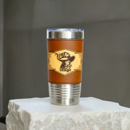 Custom Leather Tumbler 20 oz Stainless Steel Insulated Premium Polar Camel
